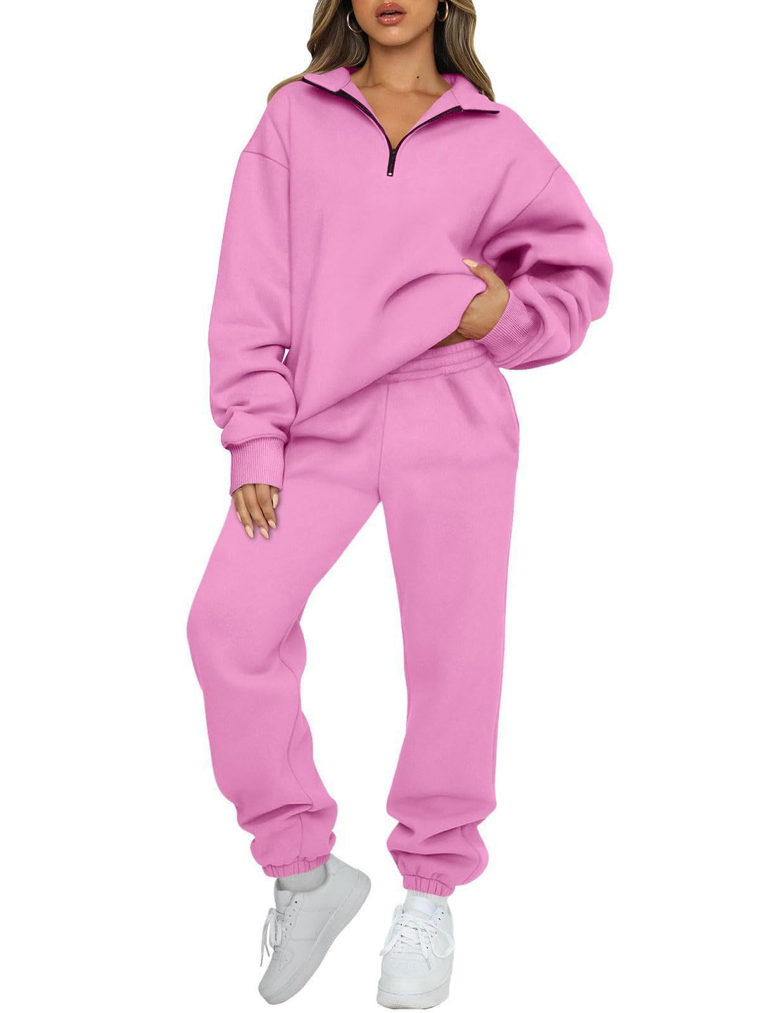 Damen nan Halbzip-Loungewear-Set mit übergroßem Kragenpullover und taillierter Jogginghose mit elastischem Bund Echo Archiv