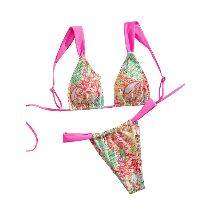 Damen Triangel-Bikini mit buntem Paisleymuster und verstellbaren Trägern Echo Archiv
