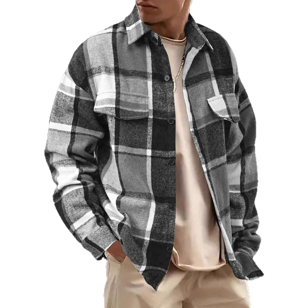 Herren Karierte Flanelljacke mit zwei Brusttaschen und modernem Schnitt Echoarchiv