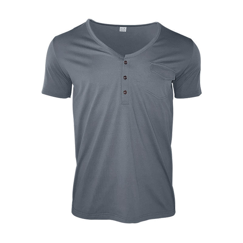 Herren lässiges V-Ausschnitt Henley T-Shirt mit praktischer Brusttasche Echoarchiv