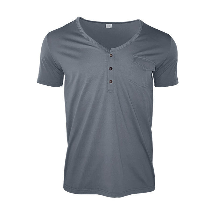 Herren lässiges V-Ausschnitt Henley T-Shirt mit praktischer Brusttasche Echoarchiv