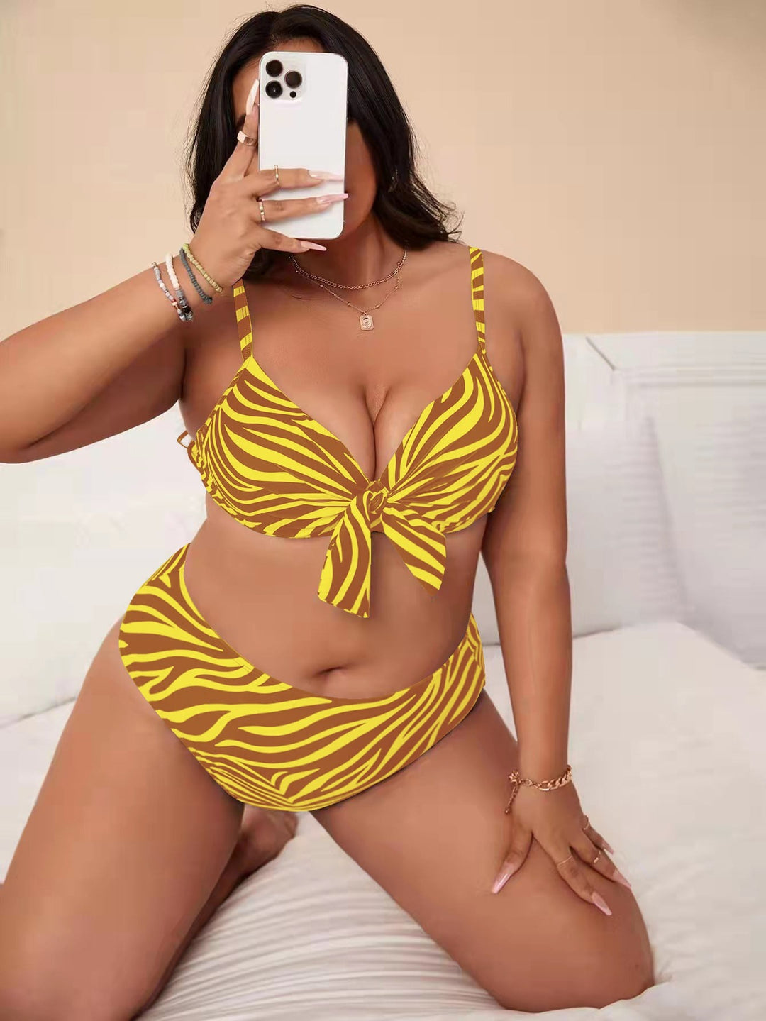 Damen Bunt gemusterter Bikini mit Knotendetail Echo Archiv