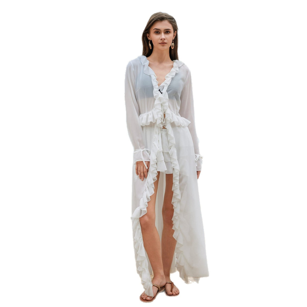 Damen elegantes transparentes Strandkleid mit Rüschen Echo Archiv
