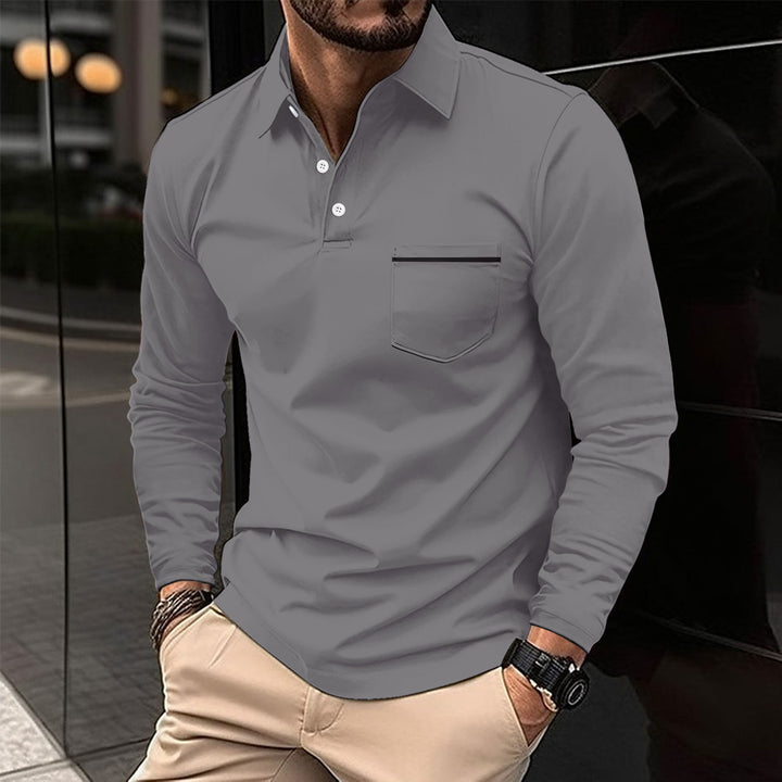 Herren Langarm Poloshirt mit modischem Stehkragen und praktischer Brusttasche Echoarchiv