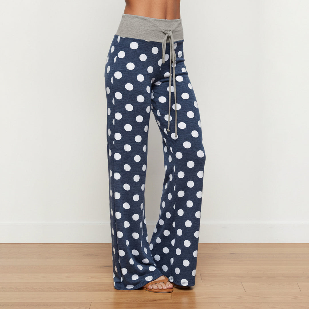 Damen nan ausgestellte Palazzo-Loungehose mit hohem Komfortbund, Kordelzug und gepunktetem Dessin Echo Archiv