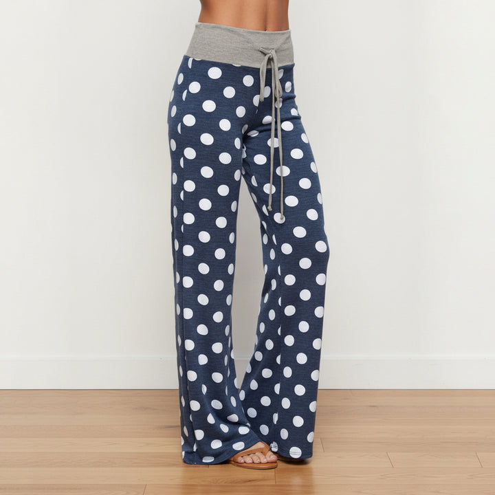 Damen nan ausgestellte Palazzo-Loungehose mit hohem Komfortbund, Kordelzug und gepunktetem Dessin Echo Archiv