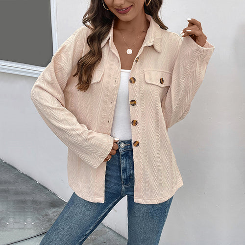 Damen Leichte strukturierte Hemdjacke mit Brusttaschen und Hornoptik-Knöpfen Echoarchiv