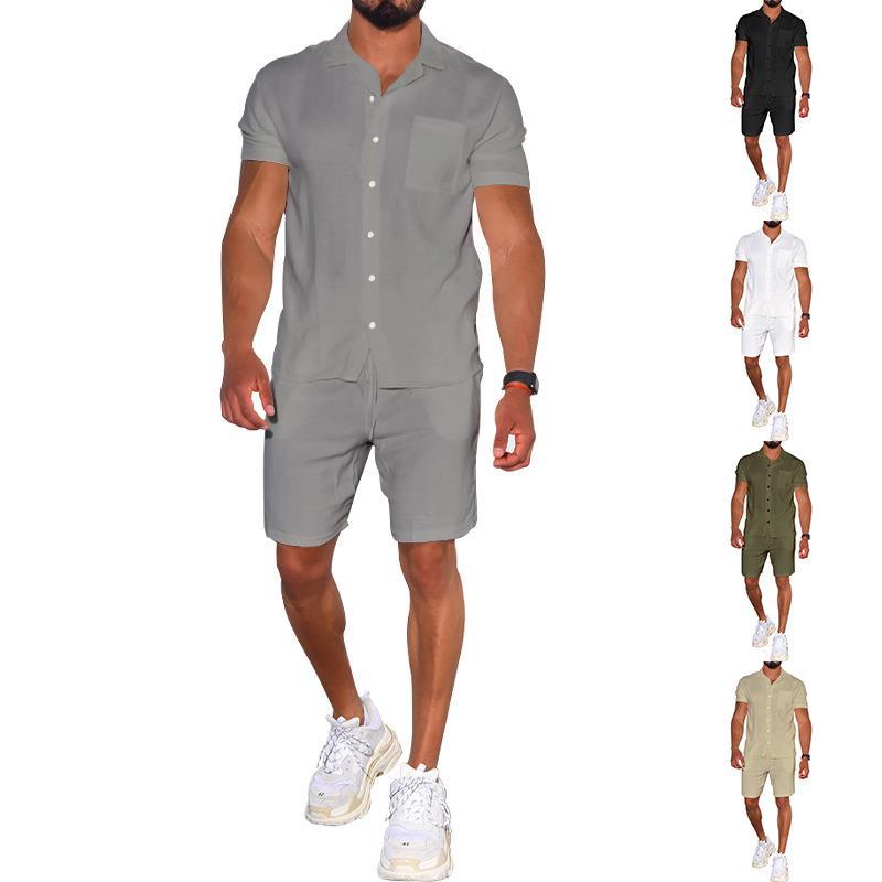 Herren modernes Freizeit-Set aus kurzärmligem Hemd und Shorts Echoarchiv