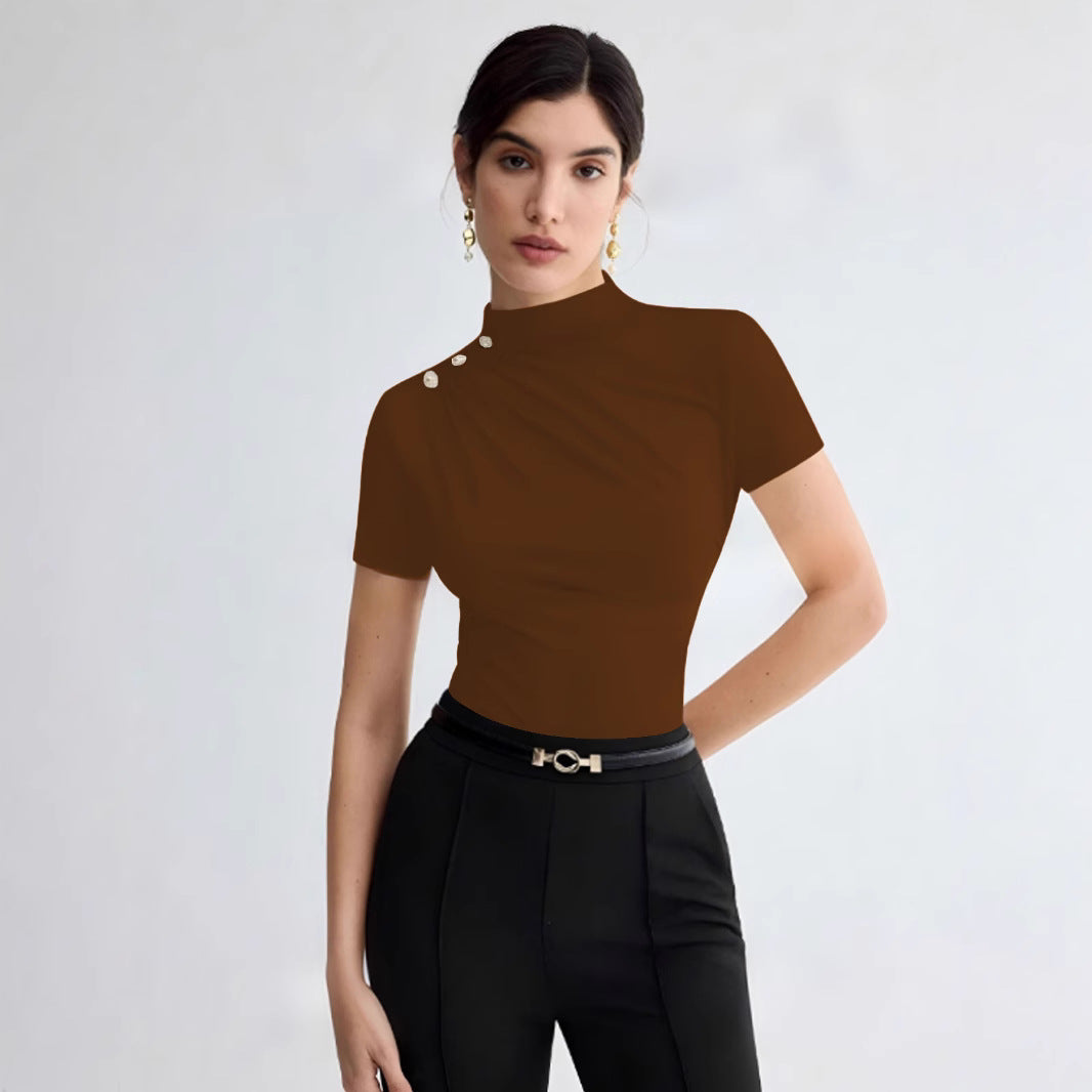 Damen elegantes Oberteil mit dekorativen Knopfdetails und modernem Stehkragen Echo Archiv