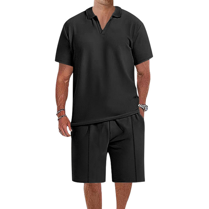 Herren lässiges Kurzarm-Polohemd und Shorts-Set aus atmungsaktivem Stoff Echoarchiv
