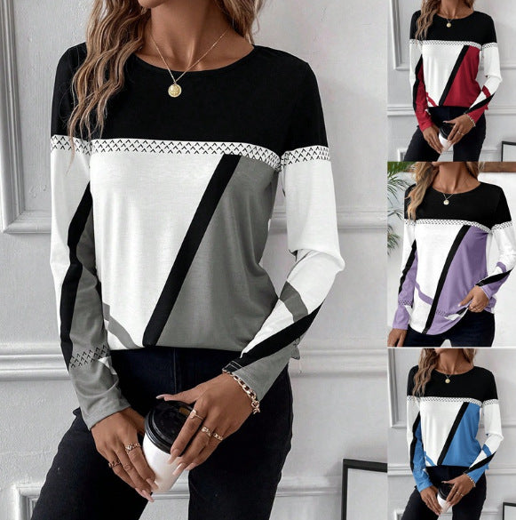 Damen Langarmshirt mit geometrischem Blockprint und Rundhalsausschnitt Echo Archiv