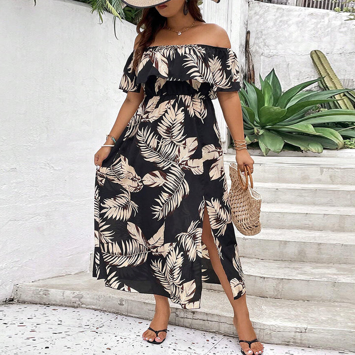 Damen Off-Shoulder Maxikleid mit raffinierten Rüschen und seitlichem Schlitz Echo Archiv