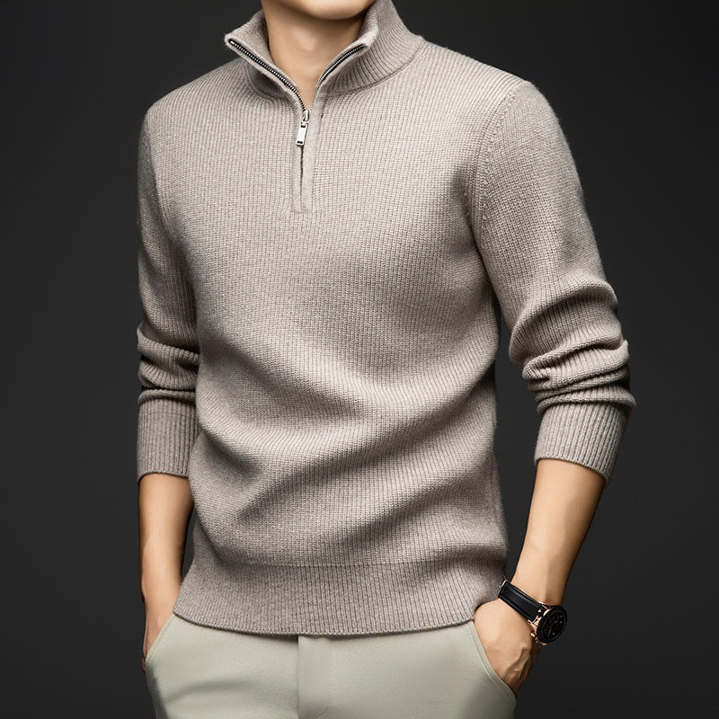 Herren eleganter Zip-Pullover aus weicher Wolle Echoarchiv