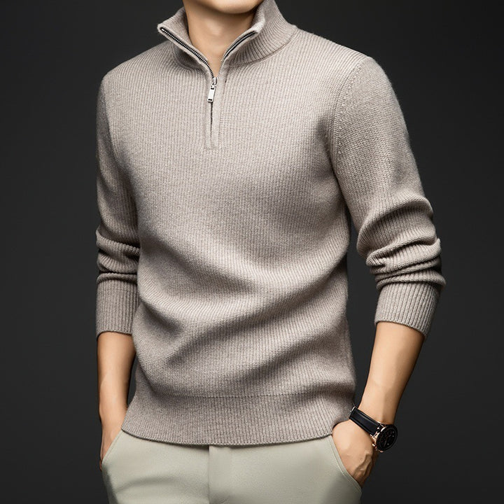 Herren eleganter Zip-Pullover aus weicher Wolle Echoarchiv