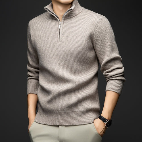 Herren eleganter Zip-Pullover aus weicher Wolle Echoarchiv