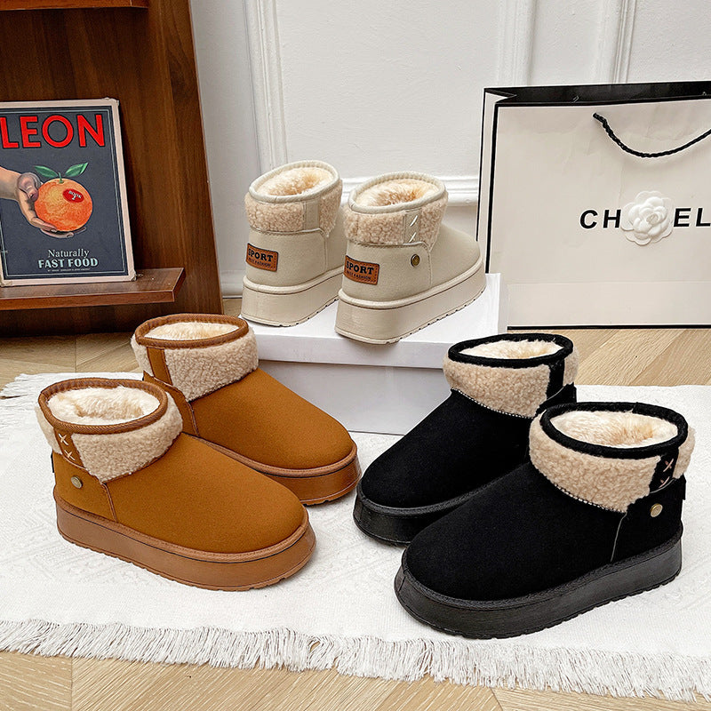 Damen Gefütterte Kurzstiefel mit Teddyfutter, Faux‑Velours und Plateau‑Sohle Echo Archiv