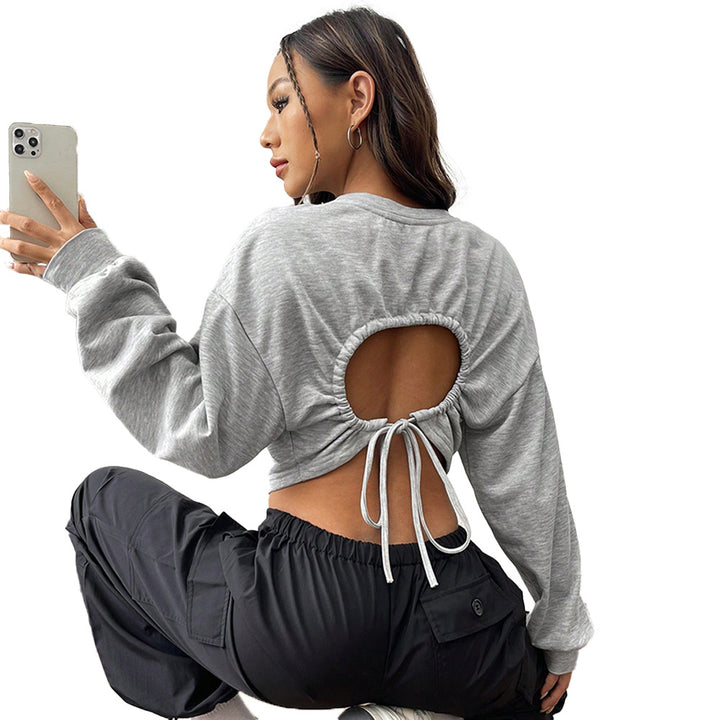 Damen lässiges Cropped-Sweatshirt mit Balloonärmeln Raglannähten und elastischem Saum – Avérine