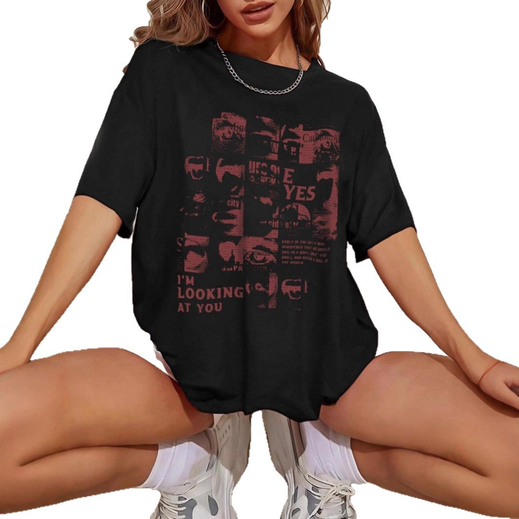 Damen Oversized T-Shirt mit kreativem Schriftzug und lässigem Schnitt Echo Archiv