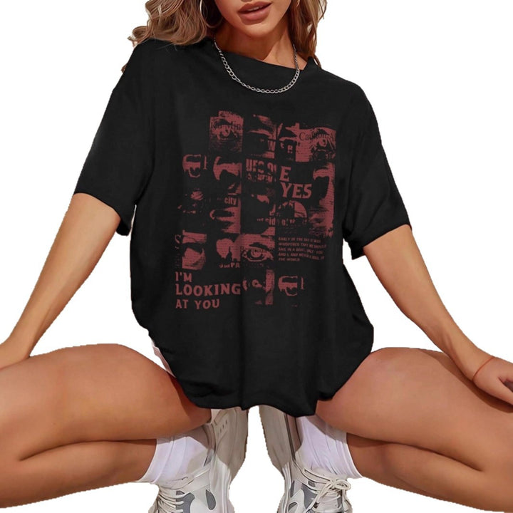 Damen Oversized T-Shirt mit kreativem Schriftzug und lässigem Schnitt Echo Archiv