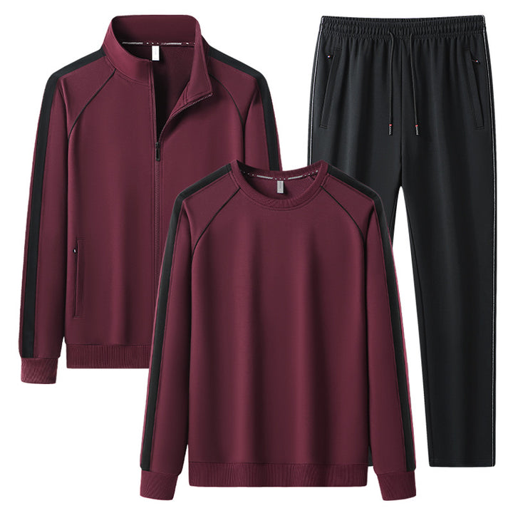 Herren Dreiteiliges Freizeit-Trainingsanzug-Set aus weichem French-Terry mit Reißverschlussjacke, Rundhals-Sweatshirt & Kordel-Jogginghose Echoarchiv