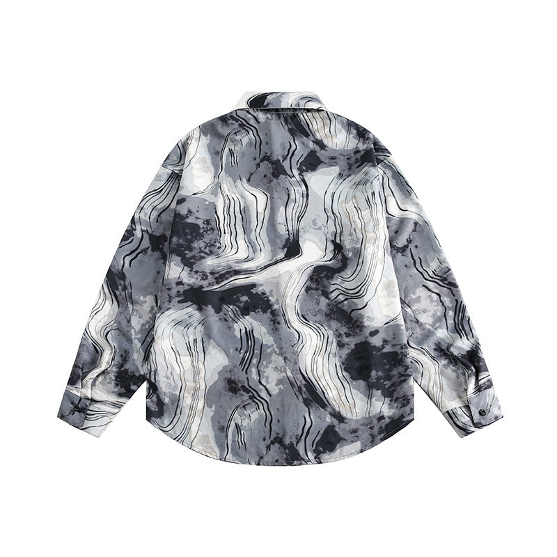 Unisex Boxy-Overshirt-Jacke mit Marmorprint und traditioneller Knebelverschluss-Optik Echo Archiv