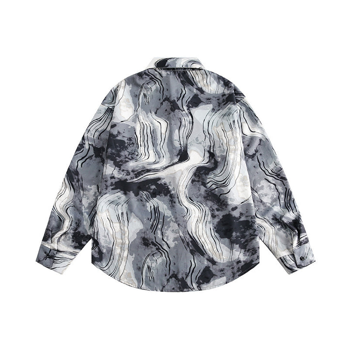 Unisex Boxy-Overshirt-Jacke mit Marmorprint und traditioneller Knebelverschluss-Optik Echo Archiv