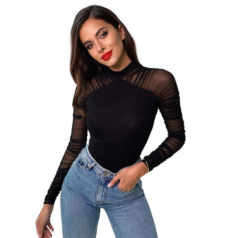Damen Eleganter Body mit transparenten Ärmeln und speziellen Drapierungen Echo Archiv