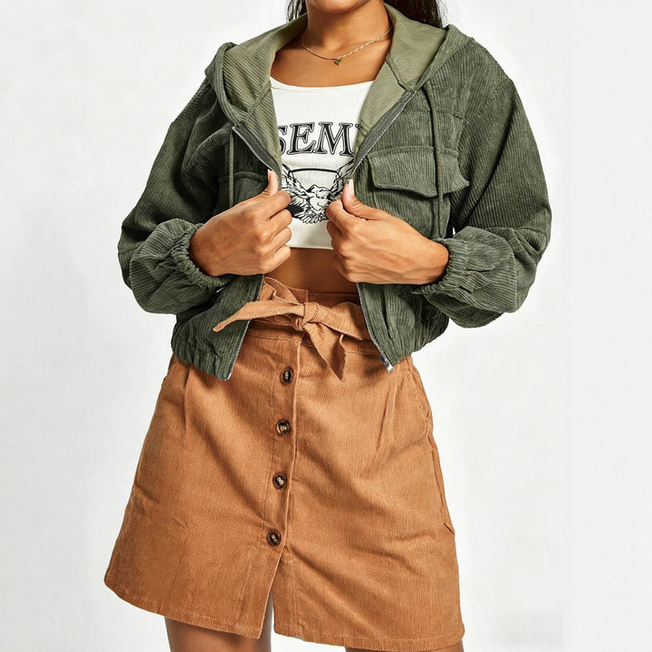 Damen Kurze Cordjacke mit Kapuze Echo Archiv