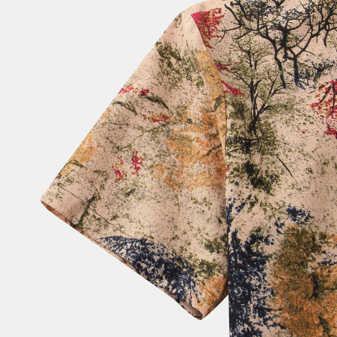 Herren Kurzarmhemd mit floralem Design und bequemem Henley-Ausschnitt Echoarchiv