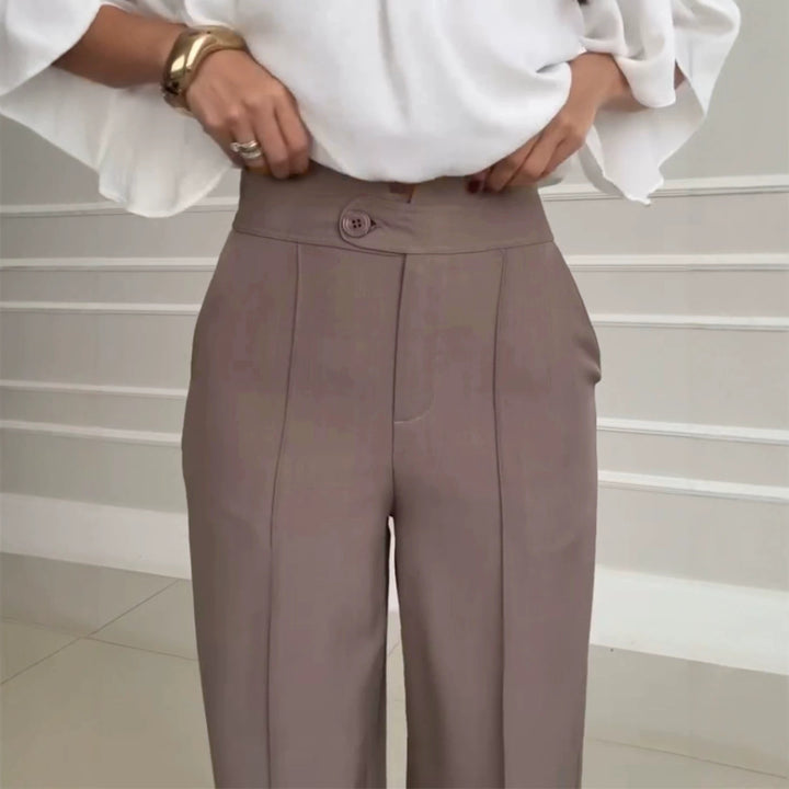 Damen Hochtaillierte Palazzo-Hose mit Bügelfalte, geradem Bein und Eingrifftaschen – Avérine
