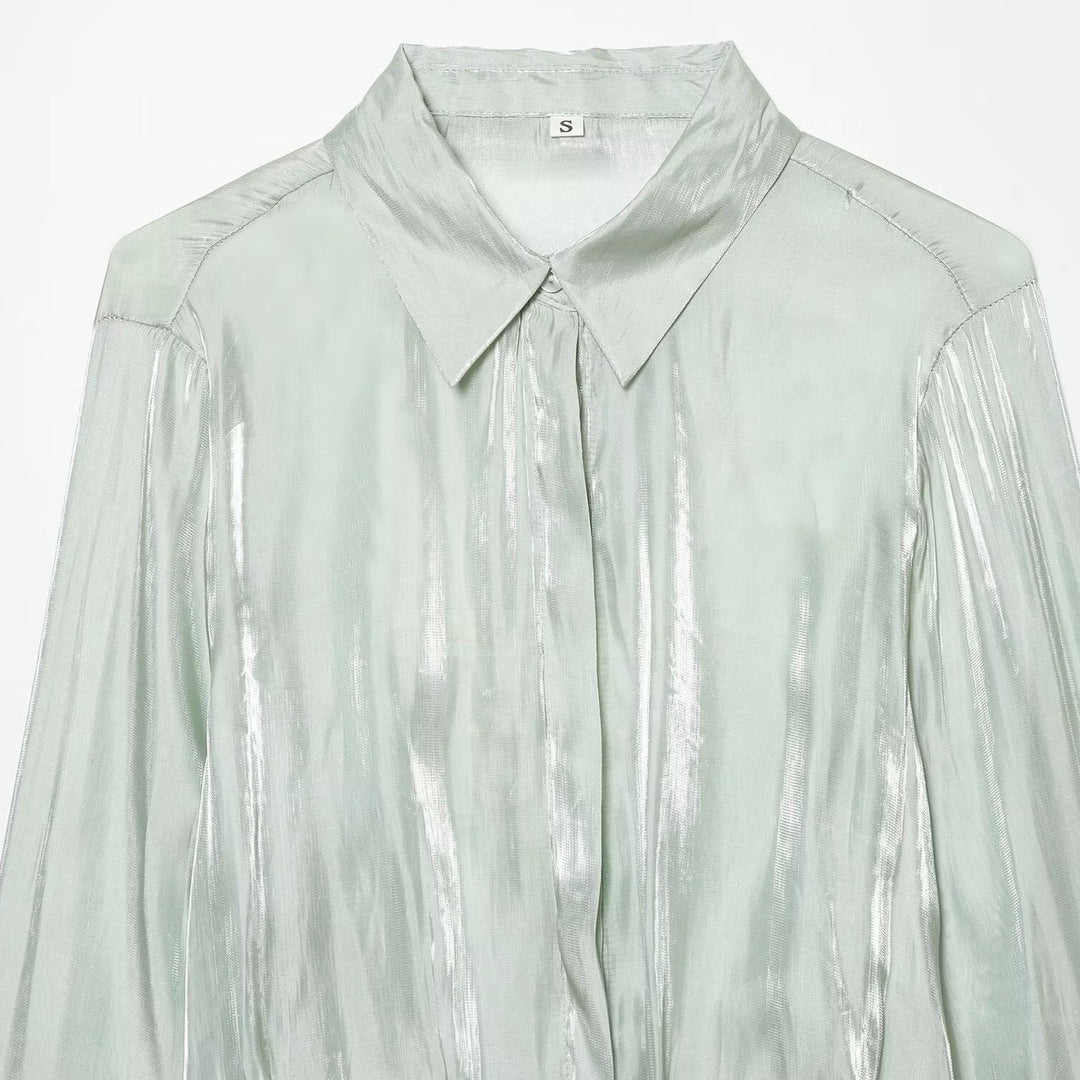 Damen Leichter Satin-Blouson im Crop-Schnitt mit Hemdkragen und Tunnelzug-Detail Echoarchiv