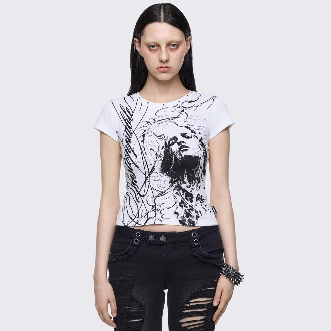 Damen Kreatives Grafik-Print T-Shirt Echo Archiv