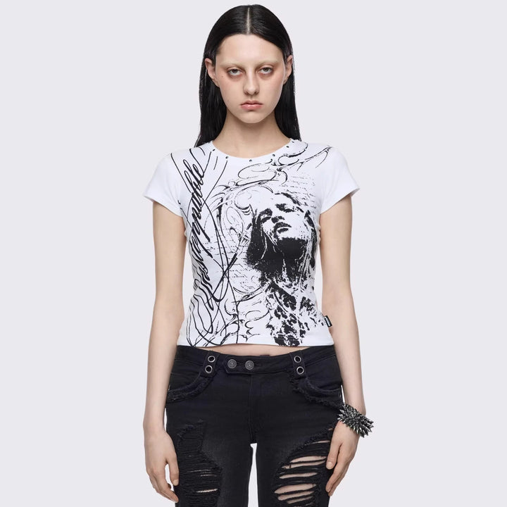 Damen Kreatives Grafik-Print T-Shirt Echo Archiv