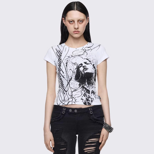Damen Kreatives Grafik-Print T-Shirt Echo Archiv
