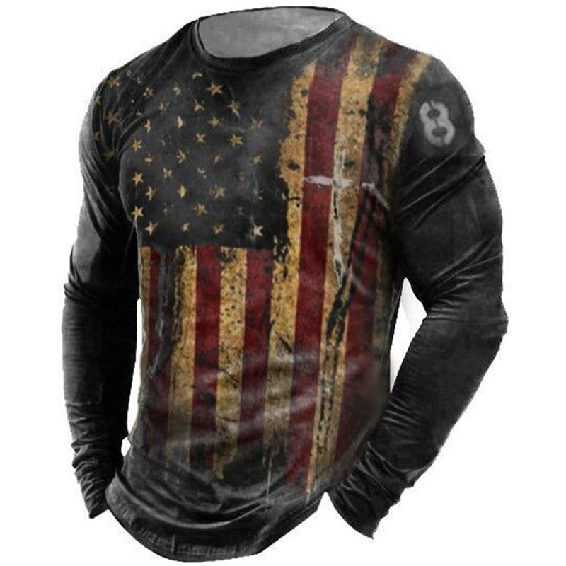 Herren Langarmshirt mit kreativem Vintage-Flaggen-Druck Echoarchiv