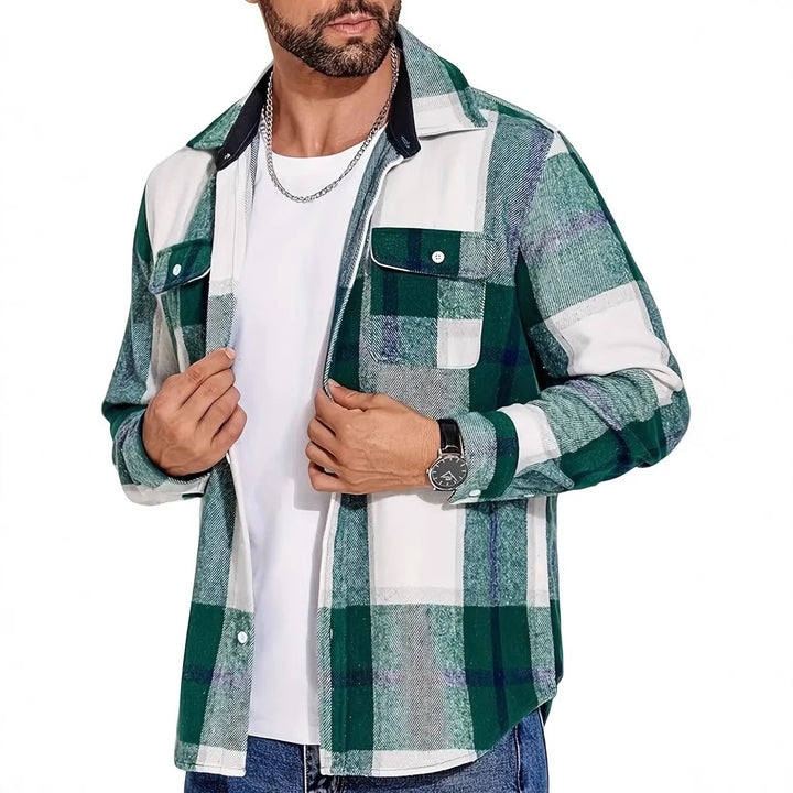 Herren Flanellhemd mit doppelter Brusttasche und kariertem Design Echoarchiv