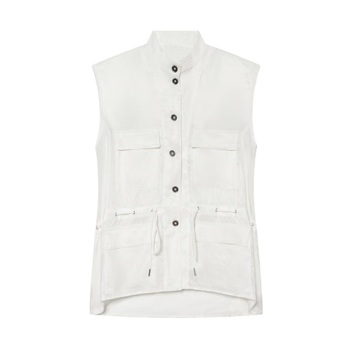 Damen Utility‑Weste mit Stehkragen, Knopfleiste, Kordelzug und aufgesetzten Taschen Echoarchiv