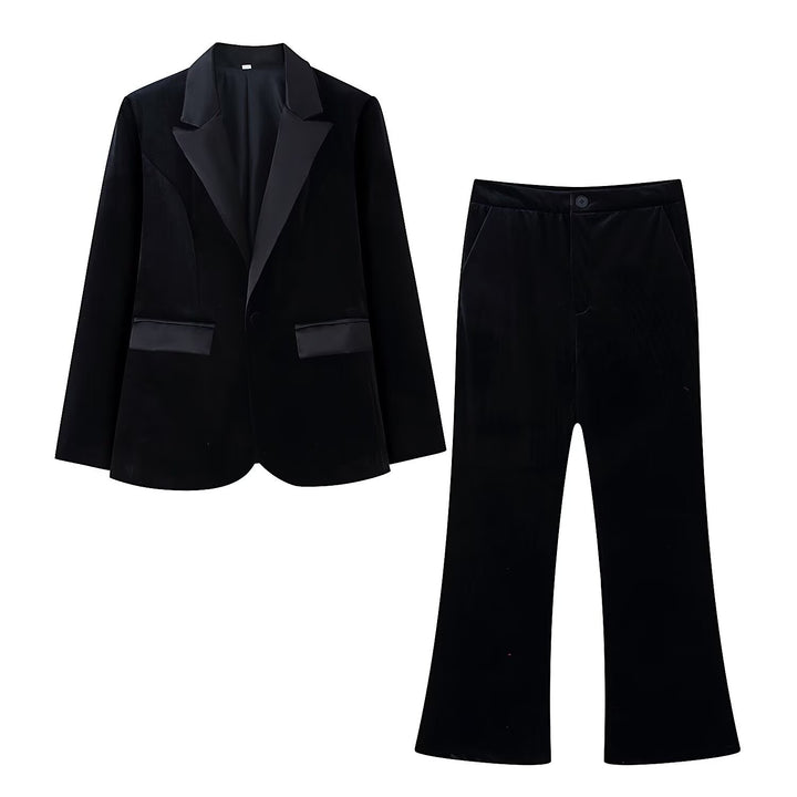Damen Samt-Blazer mit Satin-Revers und taillierten Abnähern Echo Archiv