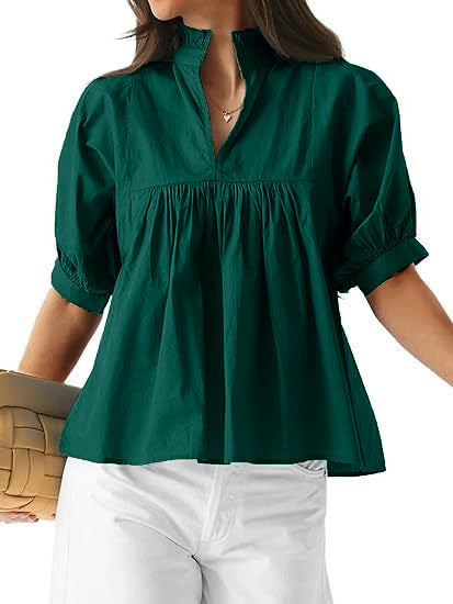 Damen elegante kurzärmlige Bluse mit Rüschendetails und lässigem Schnitt Echo Archiv