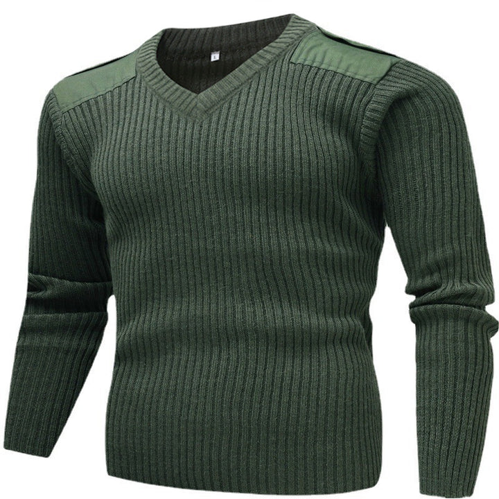 Herren Strickpullover mit V-Ausschnitt und dekorativen Schulterdetails Echoarchiv