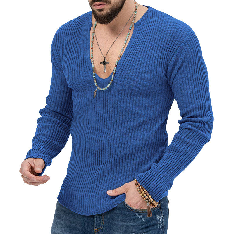 Herren Langarmshirt mit strukturiertem V-Ausschnitt und Rippdesign Echoarchiv