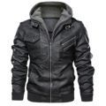 Herren lässige Kunstlederjacke mit abnehmbarer Kapuze und multifunktionalen Taschen Echoarchiv