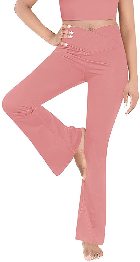 Damen nan taillenhohe Yogahose mit überkreuztem Bund und ausgestelltem Saum mit Schlitz Echo Archiv