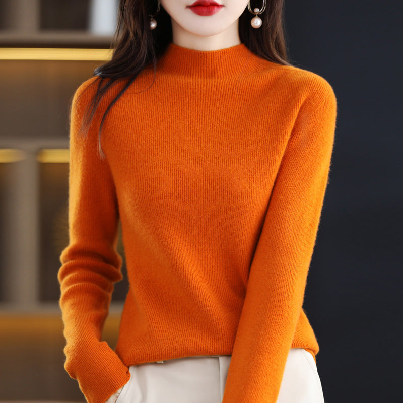 Damen Schmal geschnittener Mockneck-Pullover aus kaschmirähnlichem Feinstrick Echoarchiv