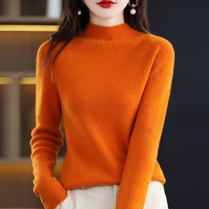 Damen Schmal geschnittener Mockneck-Pullover aus kaschmirähnlichem Feinstrick Echoarchiv