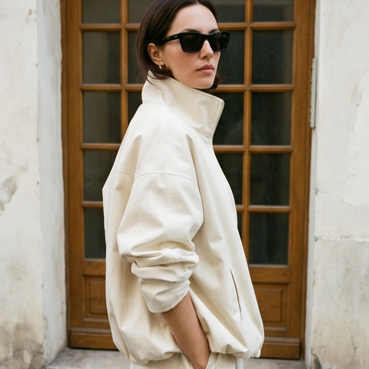 Damen Oversize Cropped-Blouson mit Tunnelzug und fließendem Maxi‑Rock mit Beinschlitz Echoarchiv