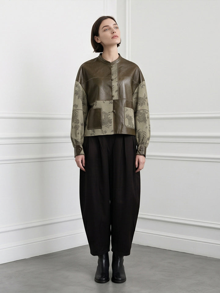 Damen Kurzjacke aus Lederoptik und Jacquard mit Stehkragen Echoarchiv