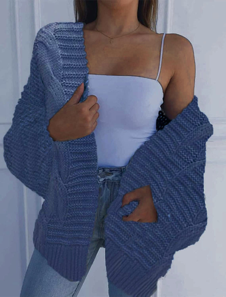 Damen Oversized Grobstrick-Cardigan mit Balloon-Ärmeln und offener Front Echo Archiv