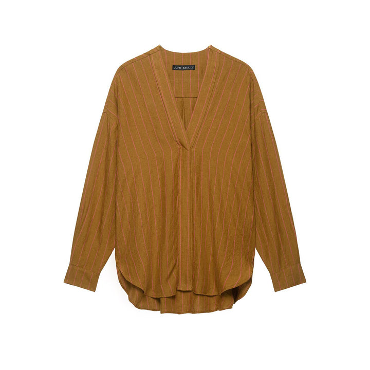 Damen Oversize Streifenbluse mit tiefem V‑Ausschnitt und gerundetem Saum Echo Archiv