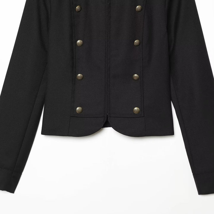 Damen Taillierte Kurzjacke im Militärstil mit Stehkragen und Zierknöpfen Echoarchiv